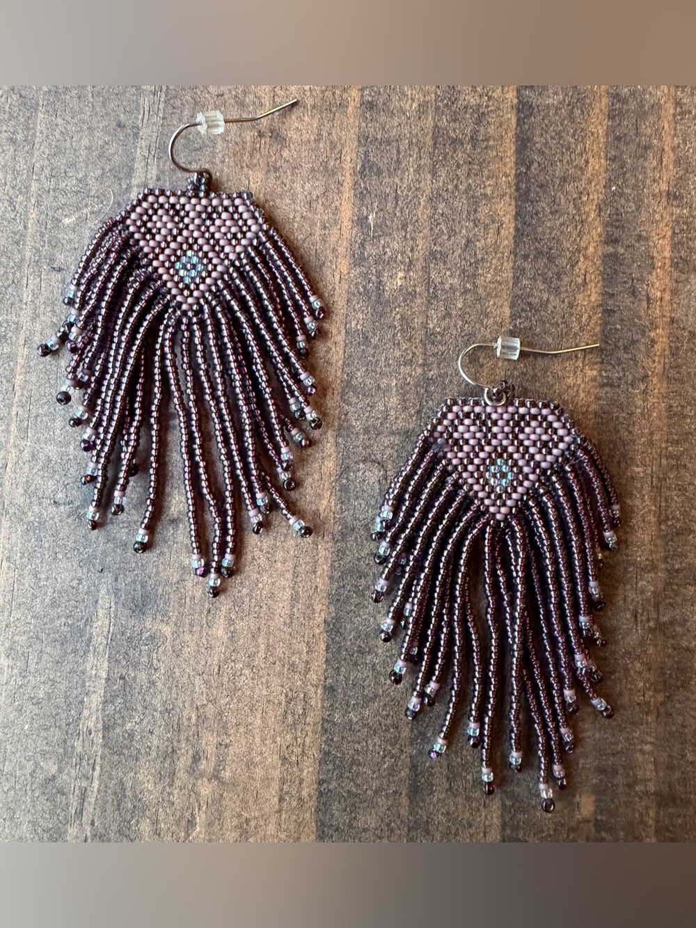 Plum Beaded Fringe Drop Earrings